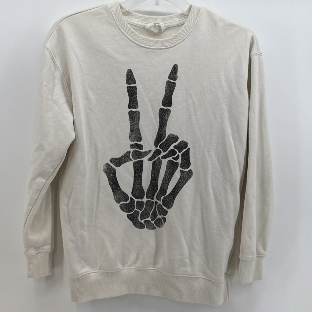 Lotus Fashion Women's M Skeleton Rock Hand Cream Shirt‎ Black Hand Sweatshirt